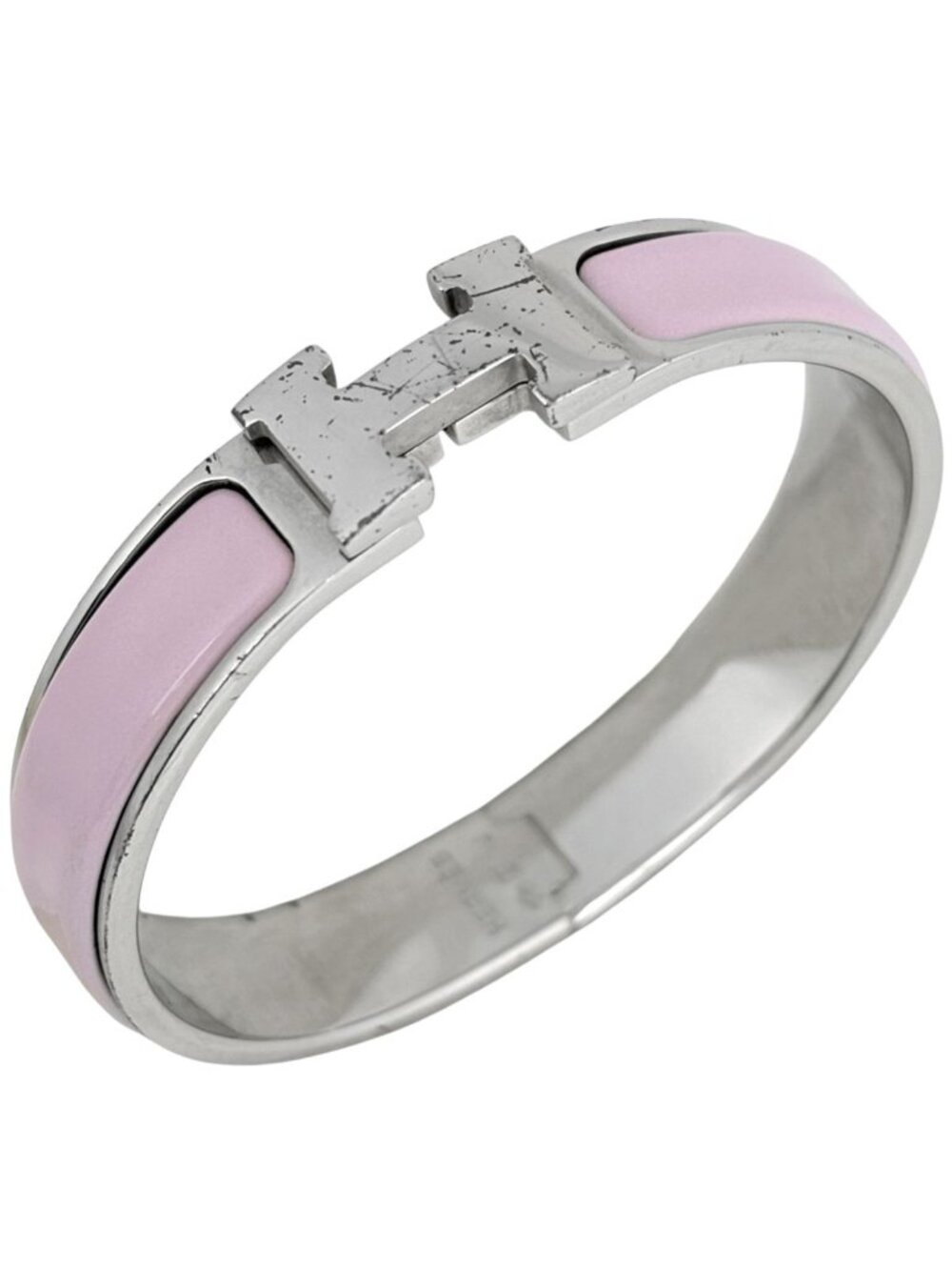 Hermes Clic H Bangle Enamel Bracelet Clac Metal Silver Pink